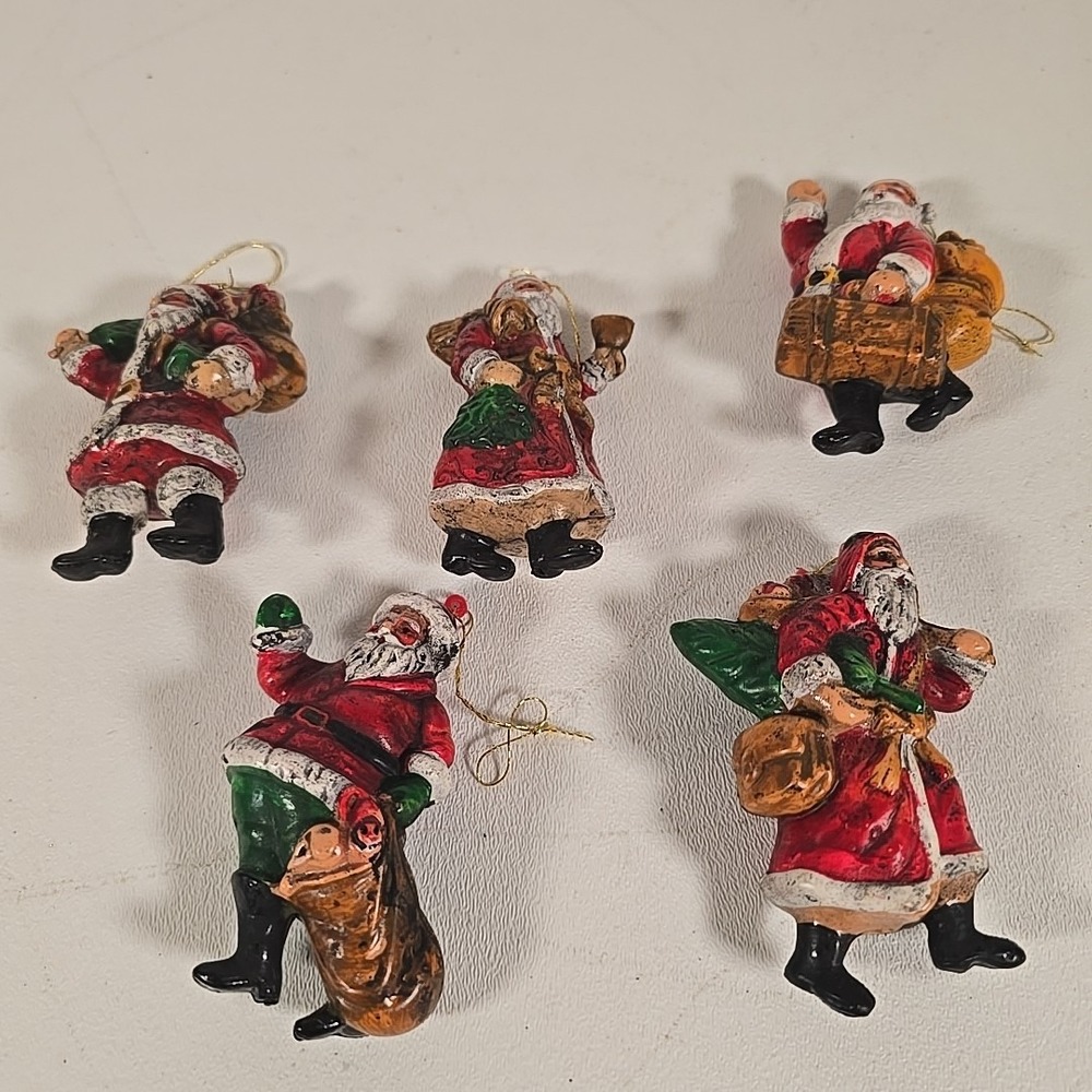 Lot Of 5 3.5" Ornaments Retro Santa World Christmas VTG